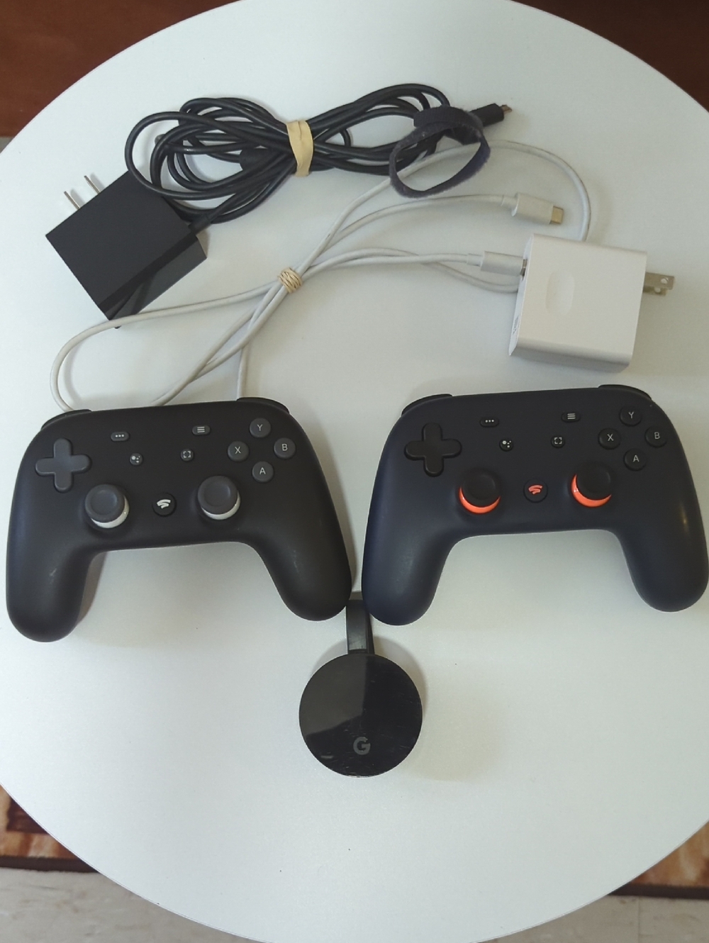 Google Stadia Black Wireless Controllers (Orange Accents) with Chromecast